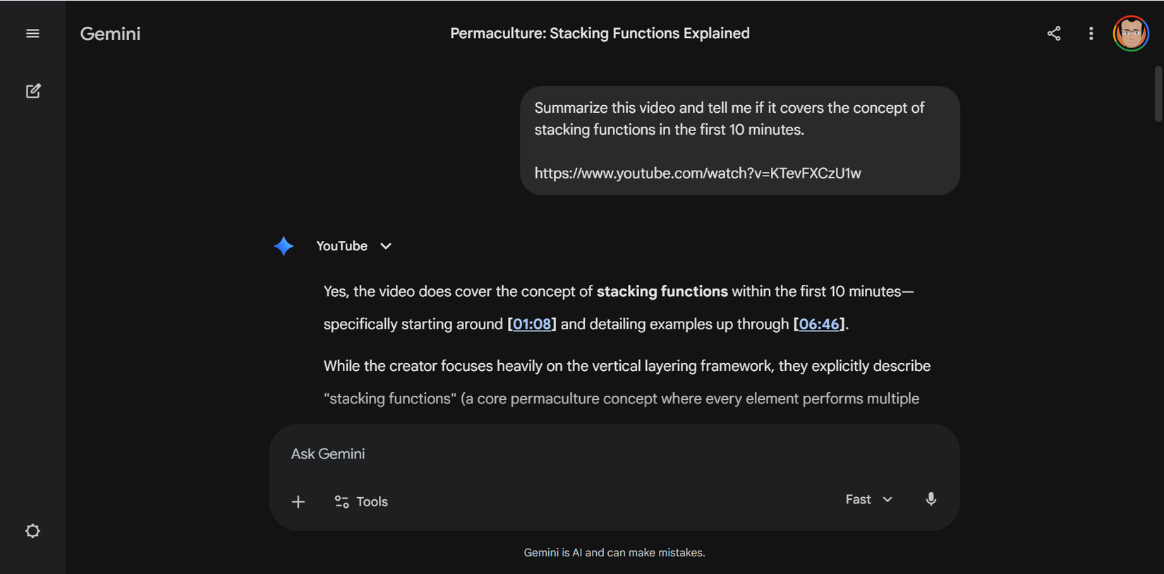 Gemini summarizes YouTube videos after users paste the URL into a chat.