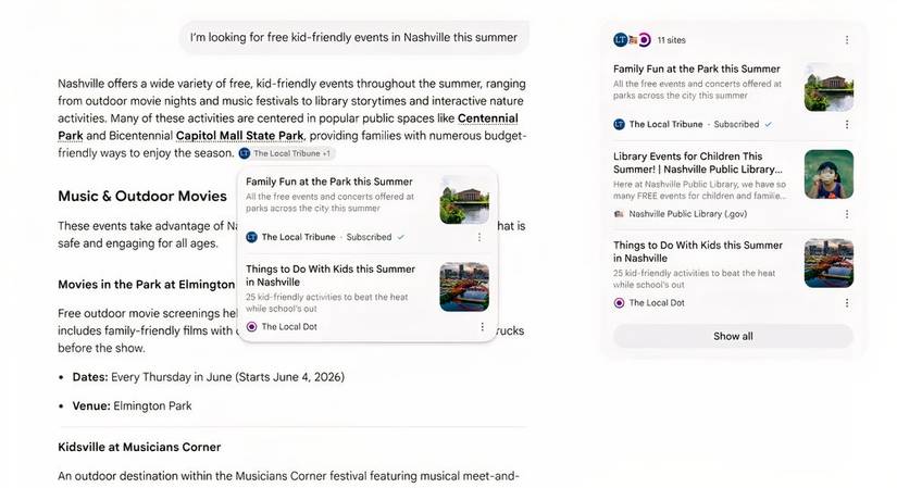 Google AI検索で購読済みソースが強調表示される例
