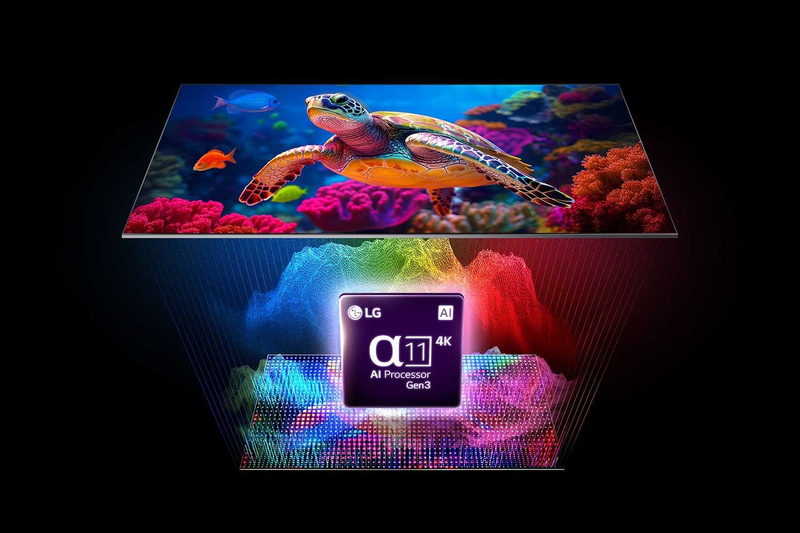 An LG Micro RGB TV with a turtle on the screen