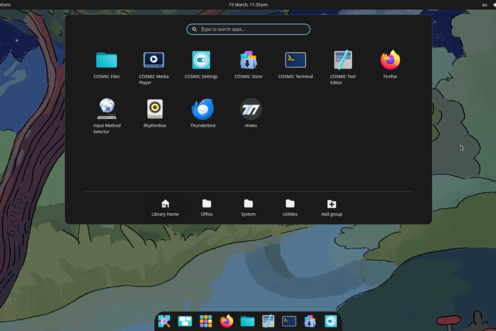 Cosmic Linuxデスクトップ環境で複数のアプリケーションがタイル表示されている様子