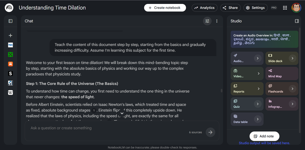 NotebookLM acting as a step-by-step tutor for sequential learning