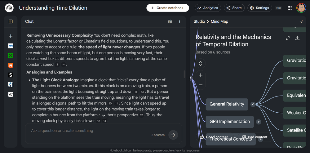Mind map view in NotebookLM Studio showing concept relationships