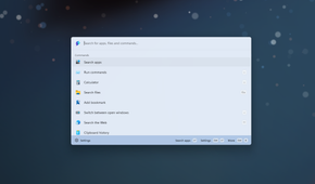 PowerToys Command Palette open on desktop showing list of available commands