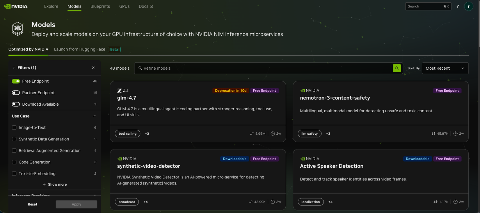 Nvidia Build model catalogue
