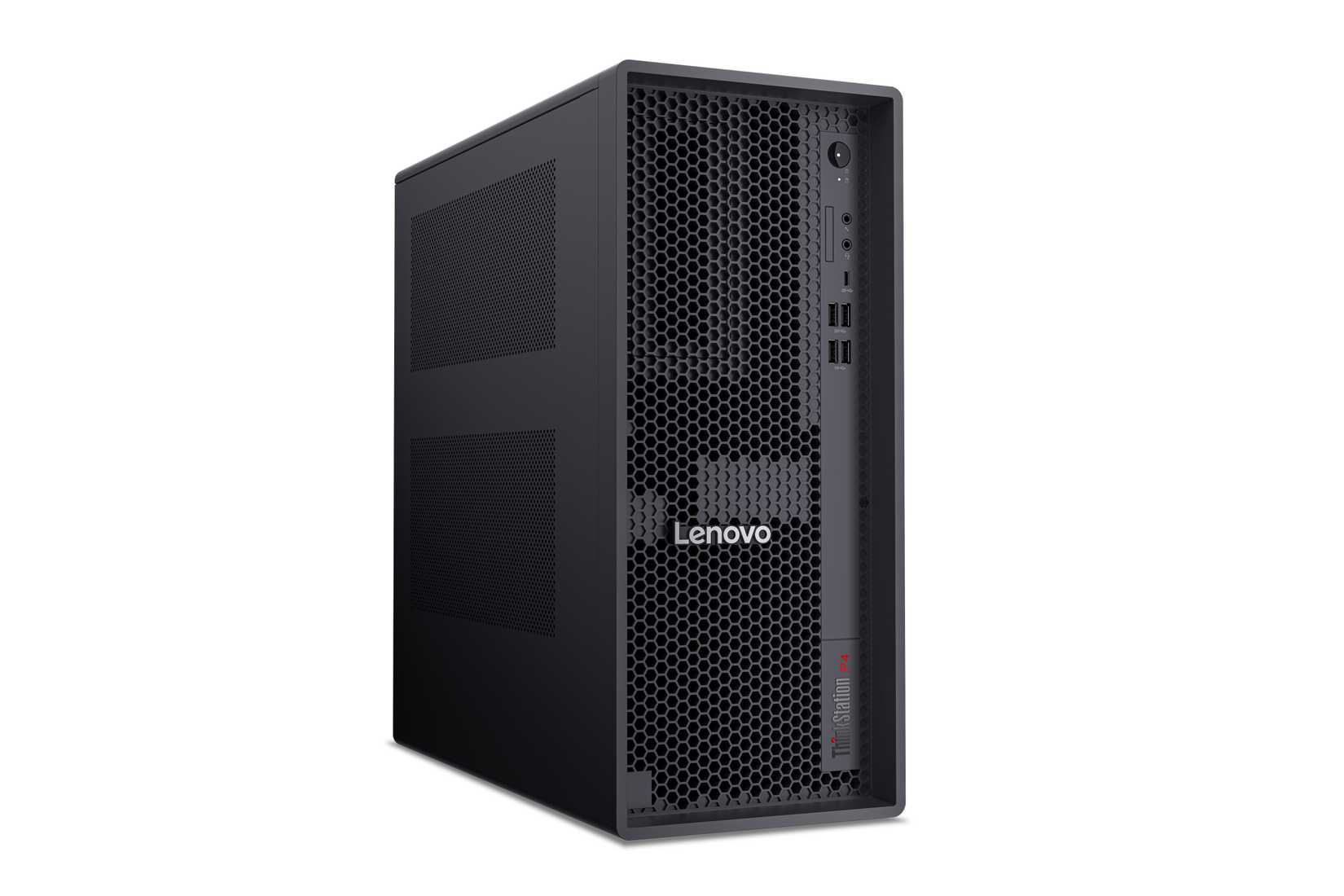 Front view of the ThinkStation P4 tower.