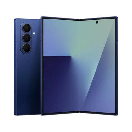 The Samsung Galaxy Z Fold 7 in a transparent product render.