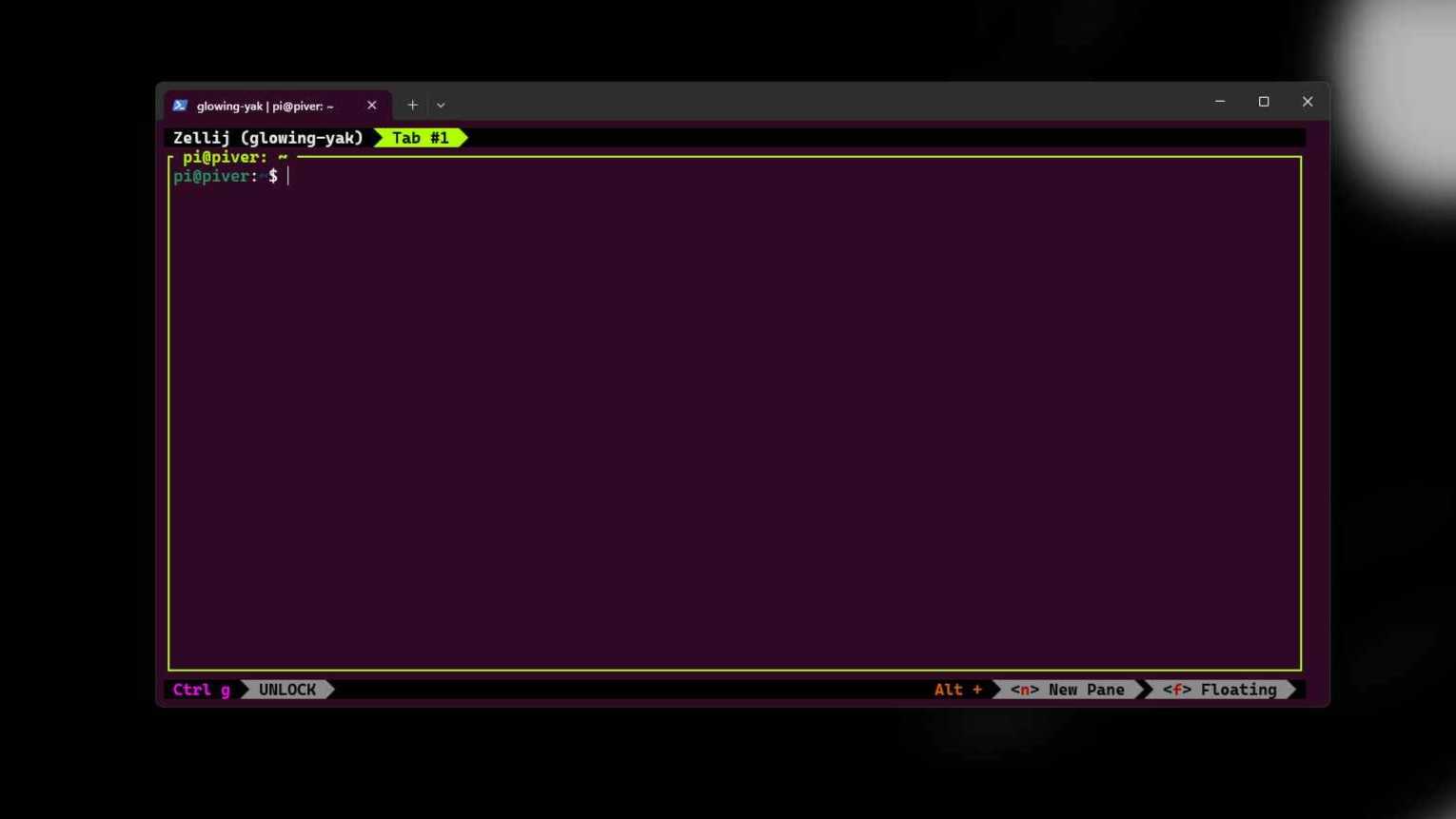 Zellij running in Windows Terminal with a single empty pane