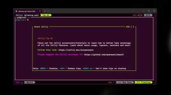 Zellij welcome screen showing a tip about screencasts and tutorials