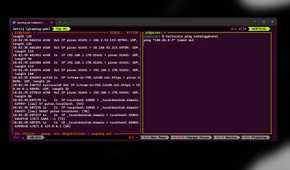 Zellij with two vertical panes showing network traffic and a ping command