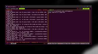 Zellij with two vertical panes showing network traffic and a ping command