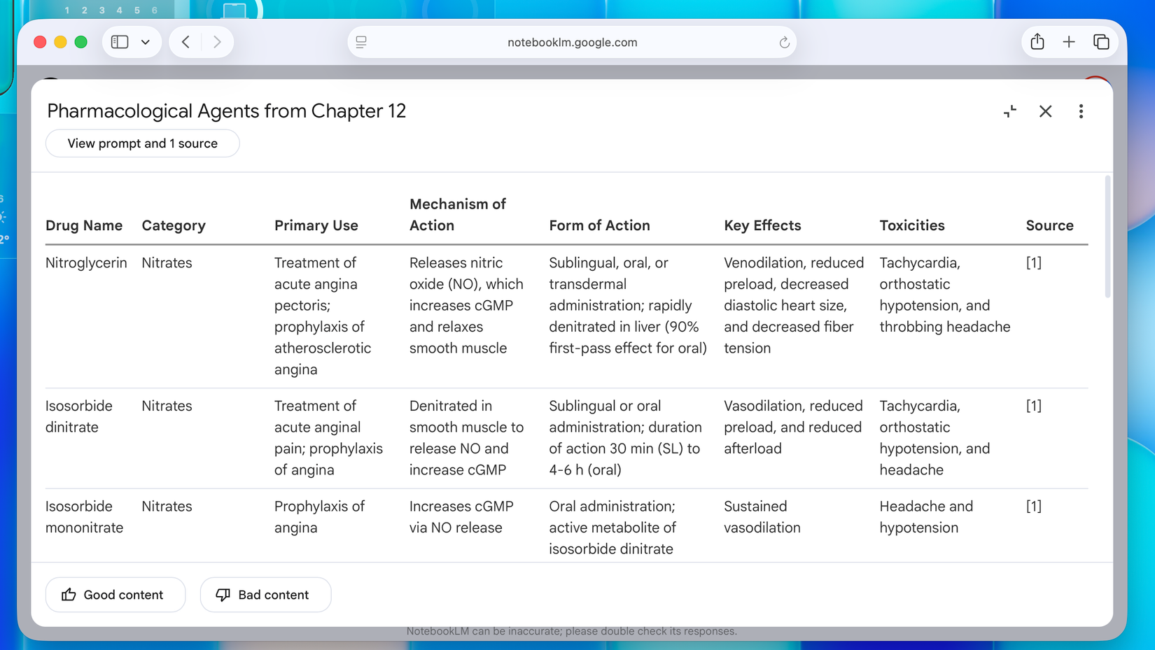 A data table in NotebookLM