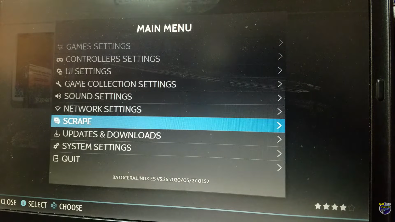 Batocera.linux main menu settings screen.