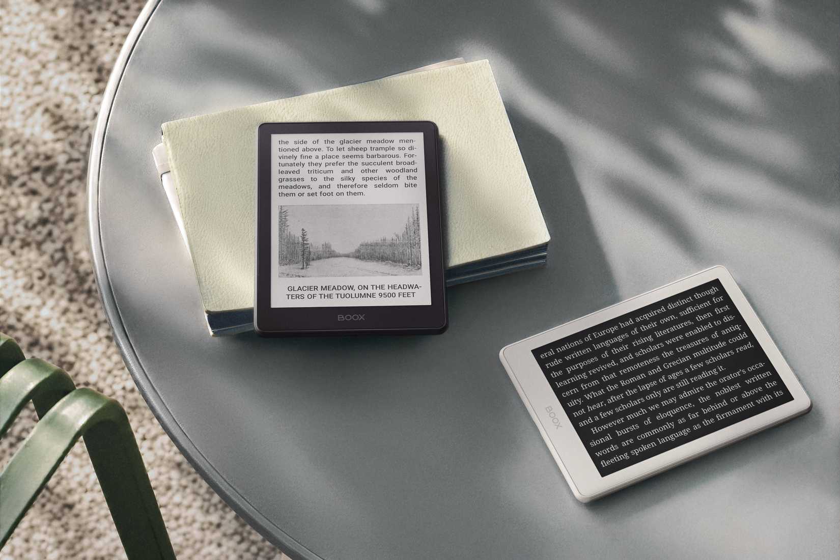 Boox Go 6 Gen II on a table, showing ebooks open and readable