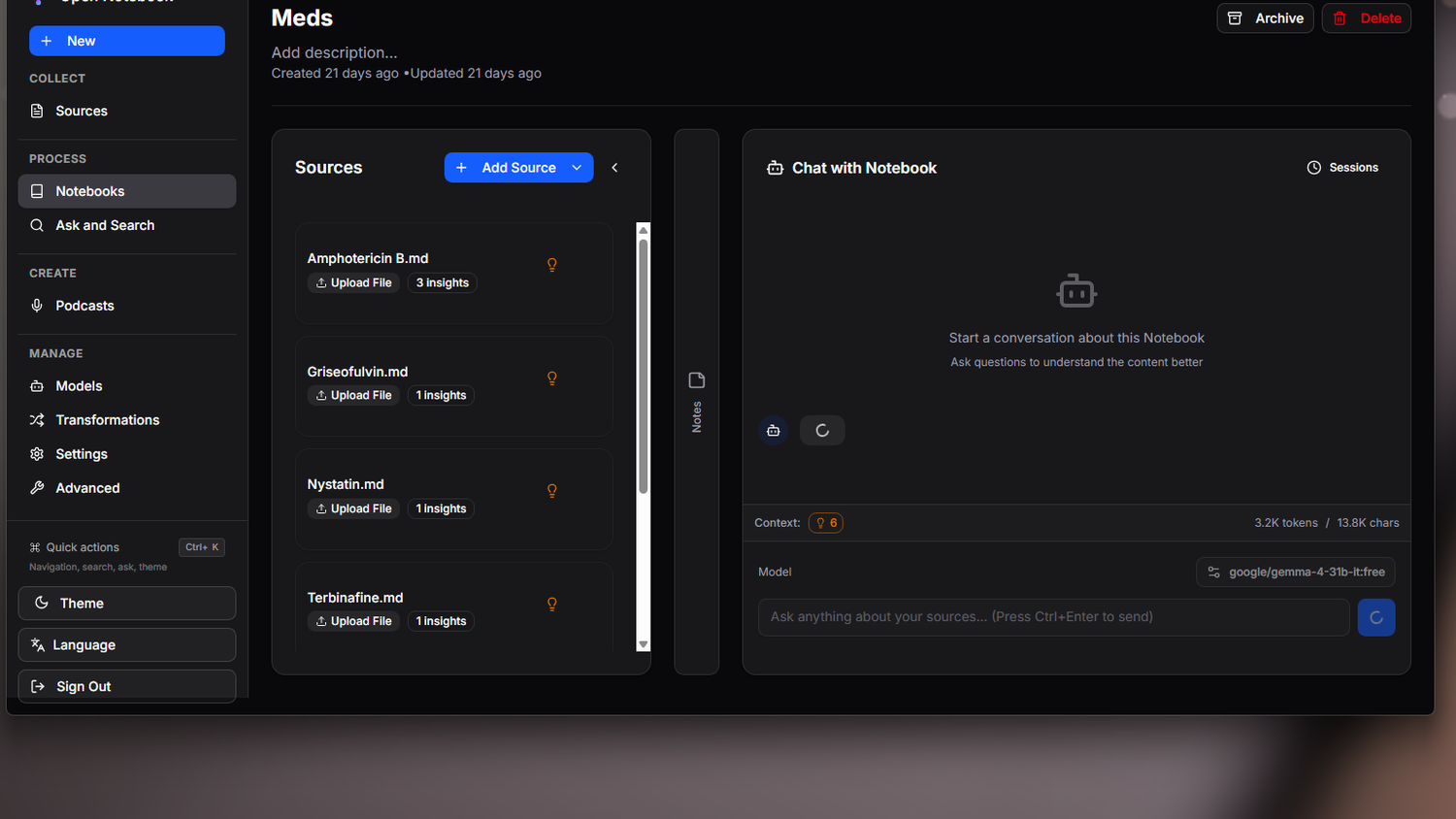 Chatting with a notebook in Open Notebook