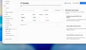 Cloudflare admin panel showing a list of tunnels