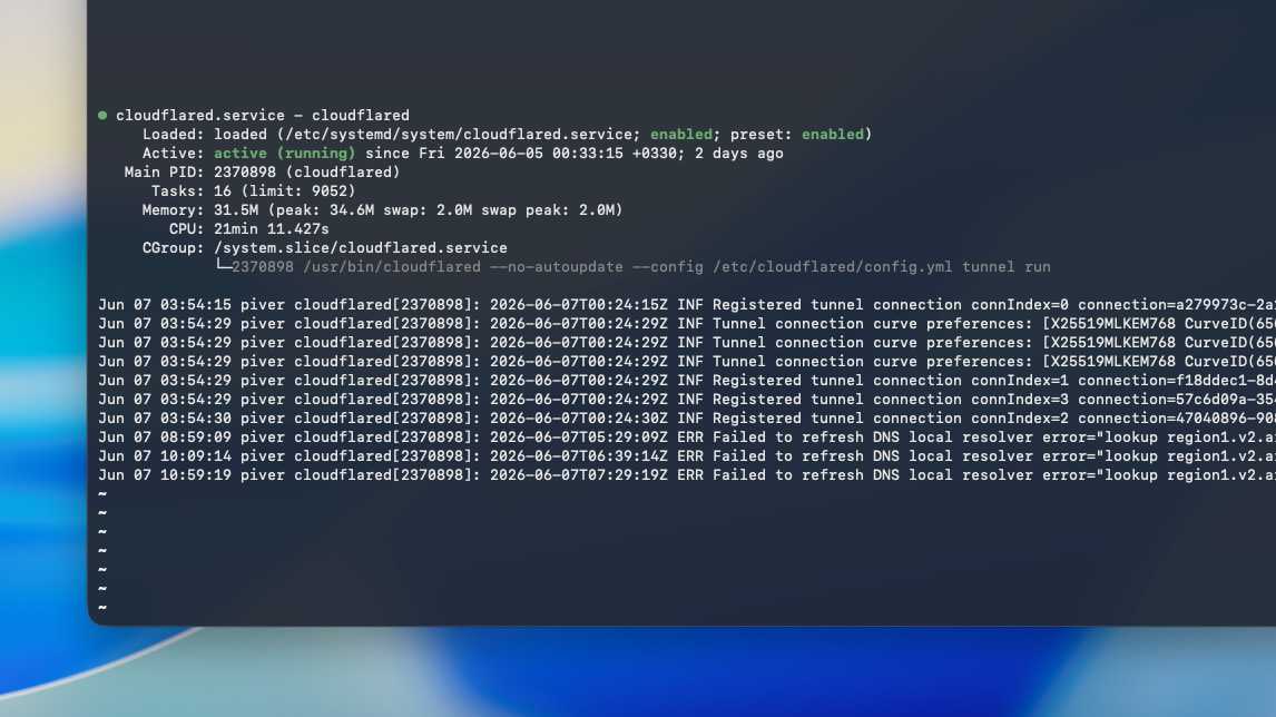 Cloudflared status in a systemd status command