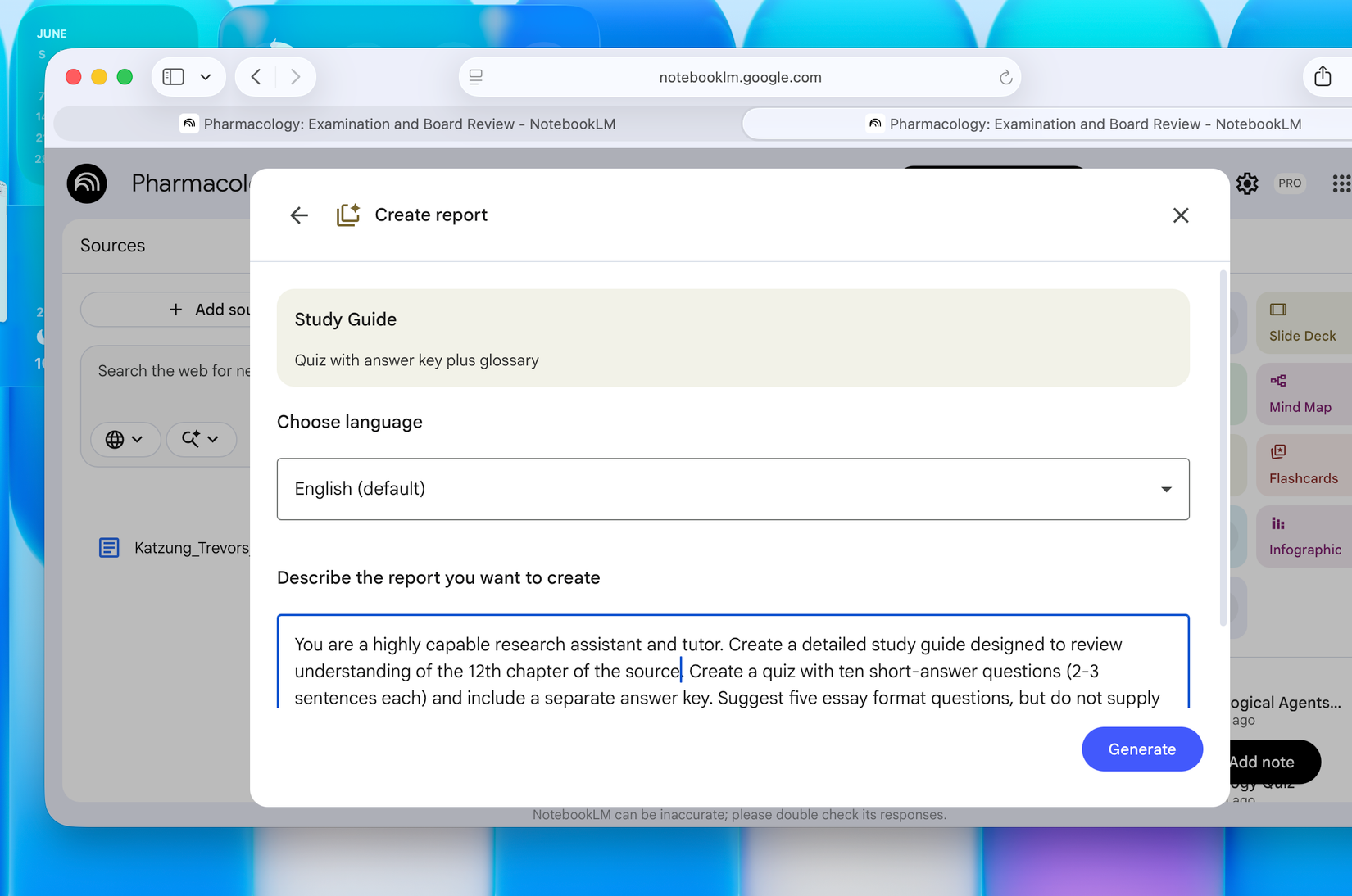 Creating a study guide from an EPUB source in NotebookLM