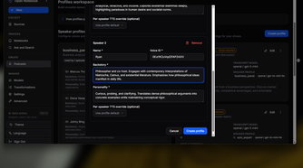 Creating custom speakers in Open Notebook