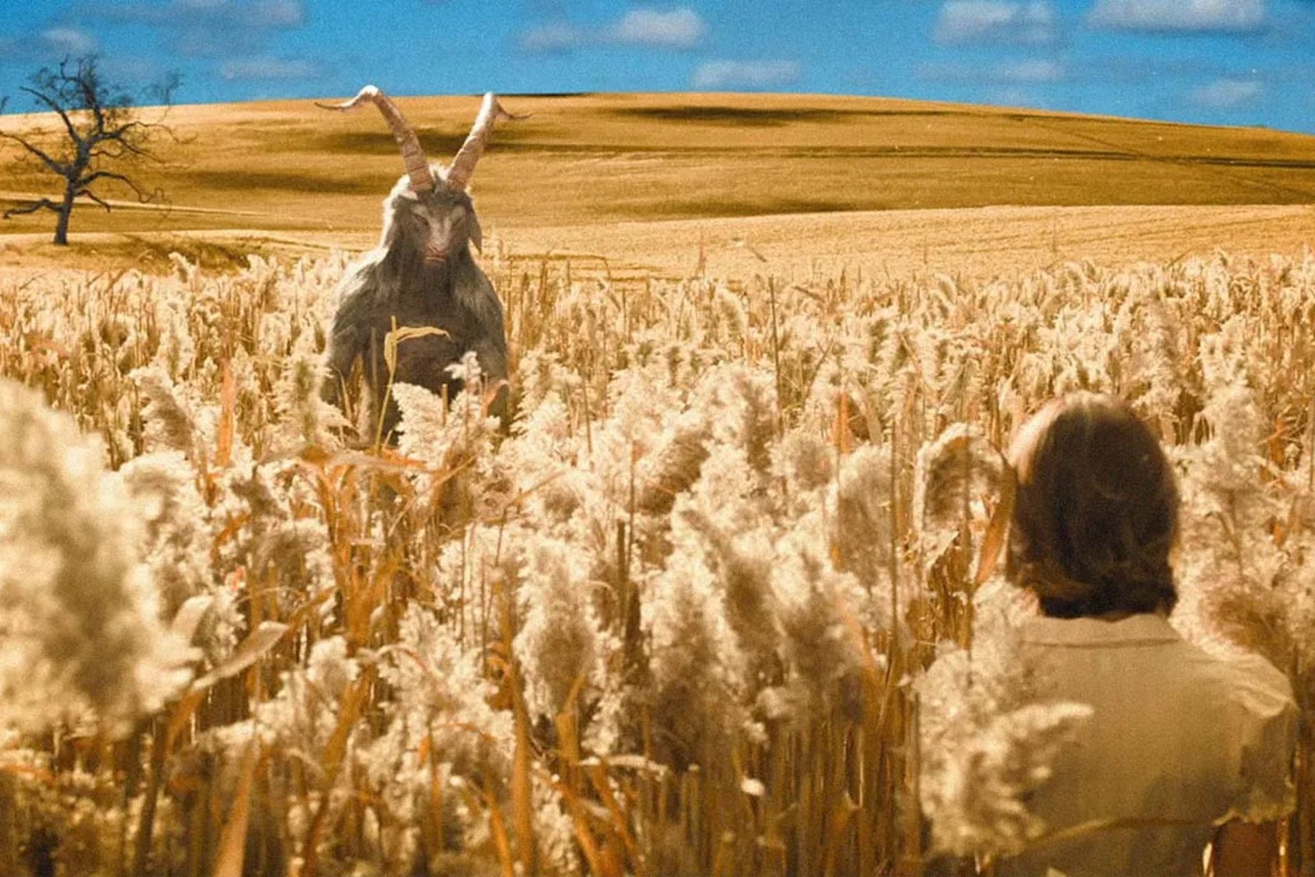 devil and woman in cornfield in Evil