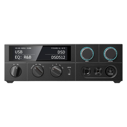 The Fiio K15 desktop amplifier in a transparent product render.