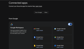 Gemini app settings screen showing the Extensions menu option.