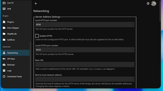 Jellyfin networking settings showing HTTPS