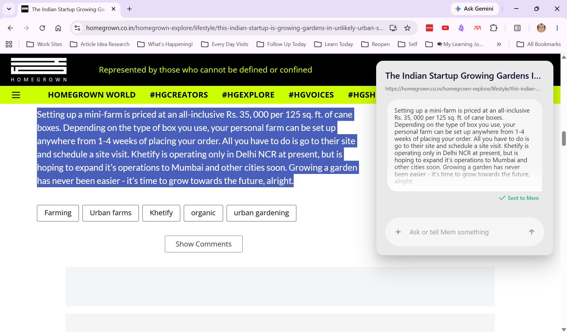 Highlighted text on a webpage.