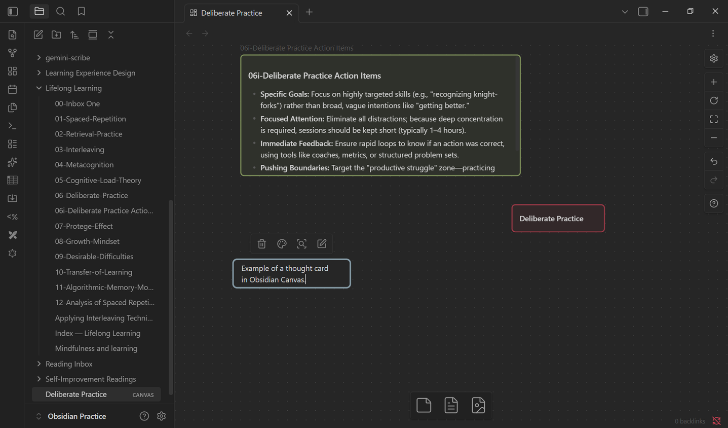 Double-clicking on Canvas to create a new quick-thought card.