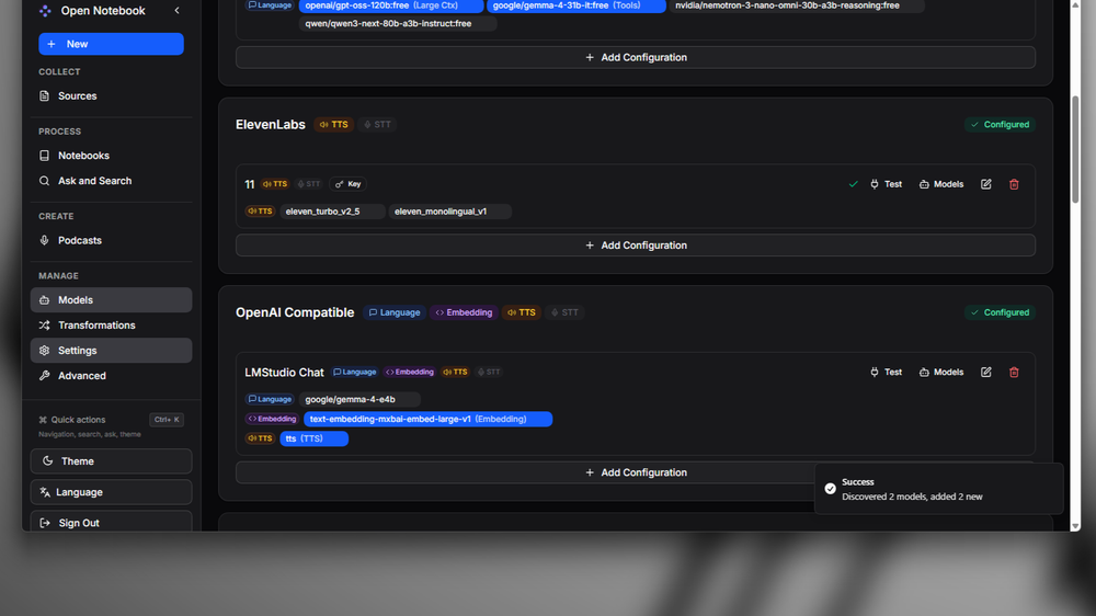 Configuring text-to-speech providers in Open Notebook