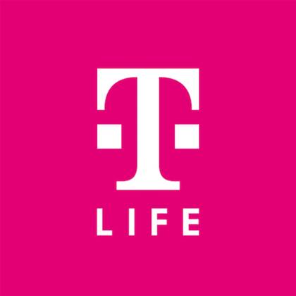 The T-life app logo with its pink background