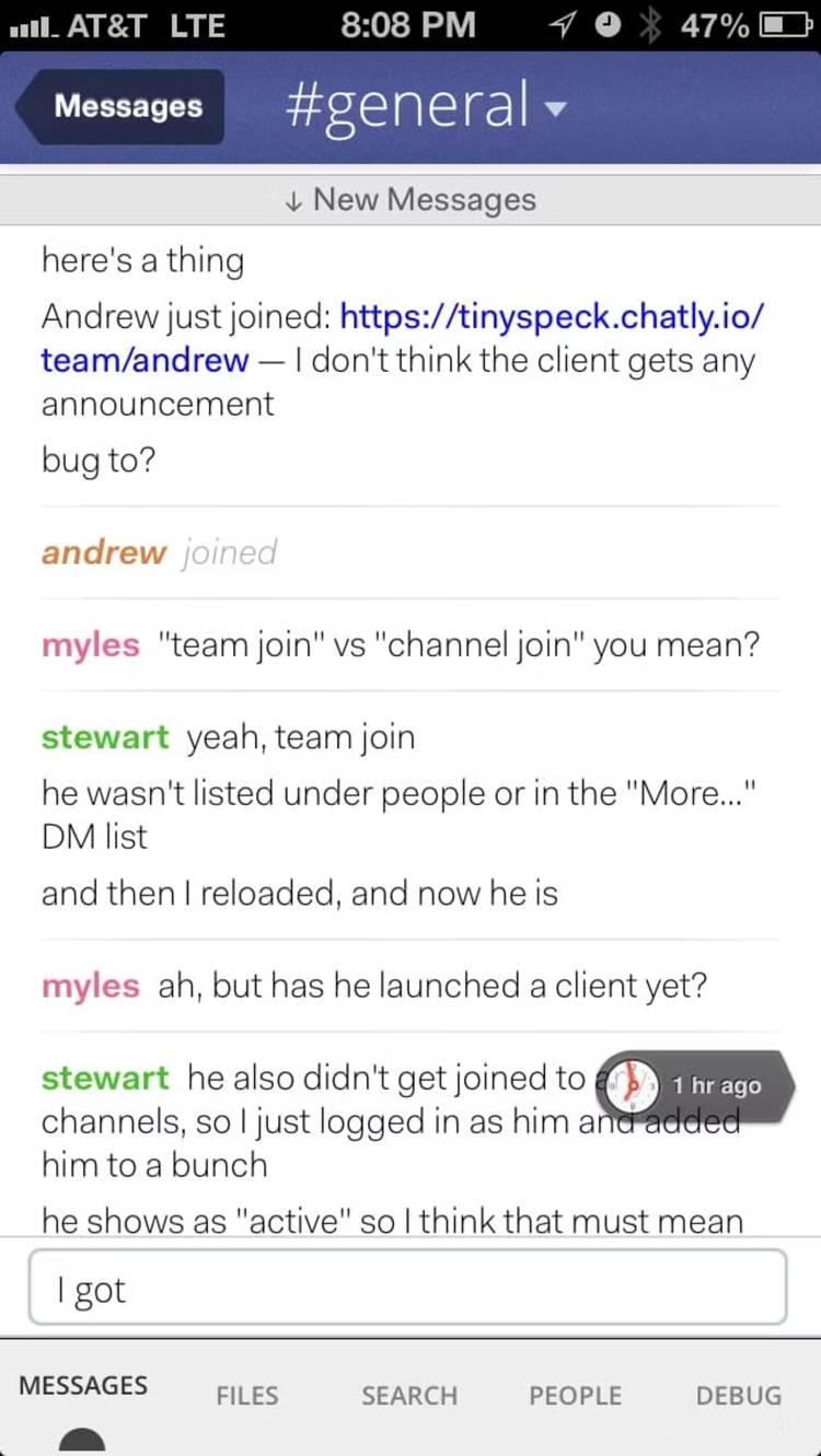 An early version of Slack for iOS