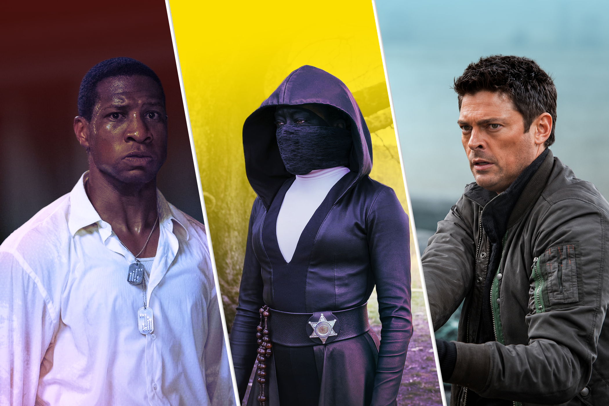 Characters from Lovecraft Country, Watchmen and Almost Human side by side.