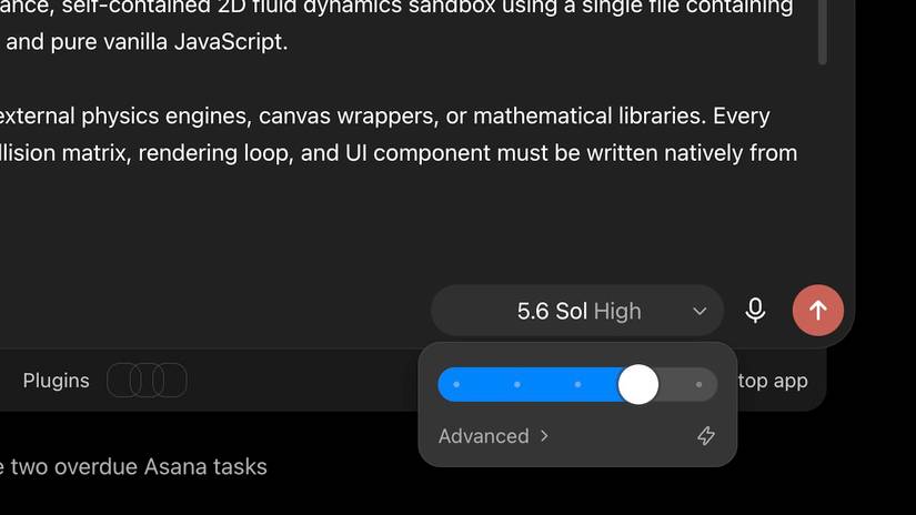 ChatGPT Work set to 5.6 Sol high