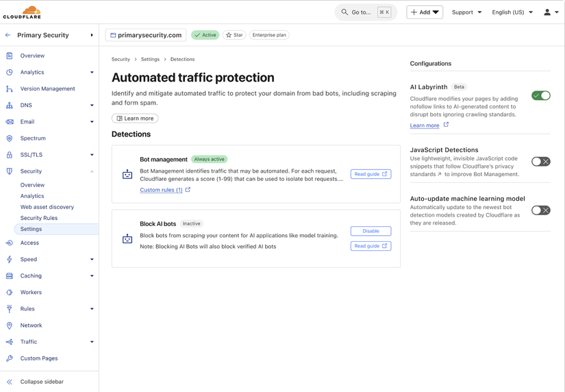 cloudflare ai labyrinth ai scraping defense settings.