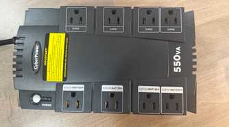 CyberPower 550VA UPS top view of surge and battery outlets