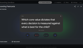 Flashcard view in Gemini Notebook showing a question drawn from source material.