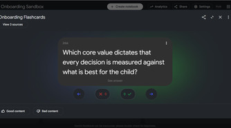 Flashcard view in Gemini Notebook showing a question drawn from source material.