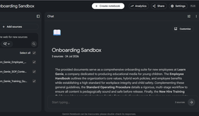 Uploading an employee handbook PDF as a source in Gemini Notebook.