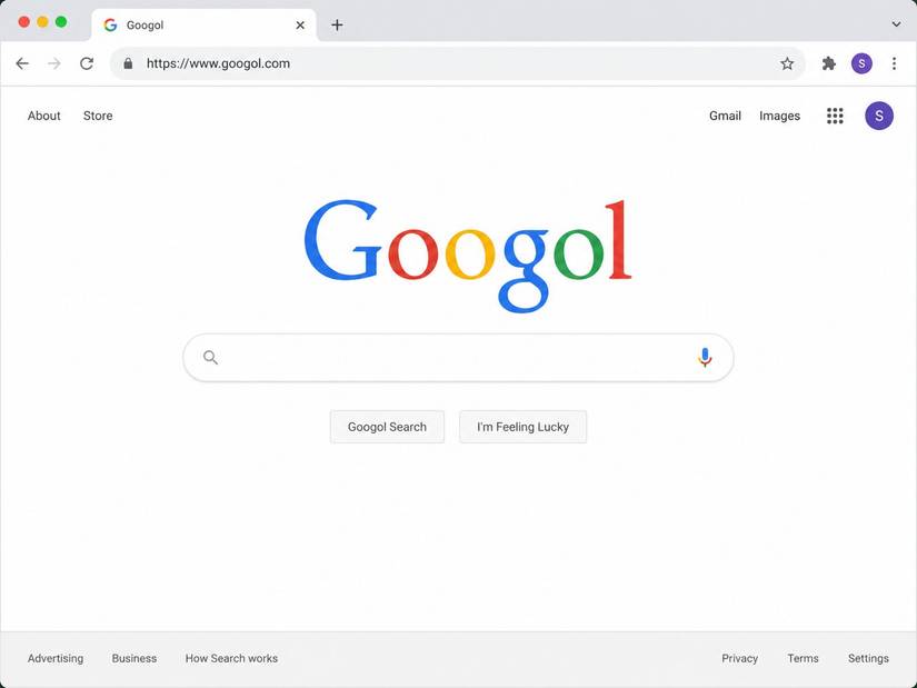 Fictional image of Google's homepage as Googol