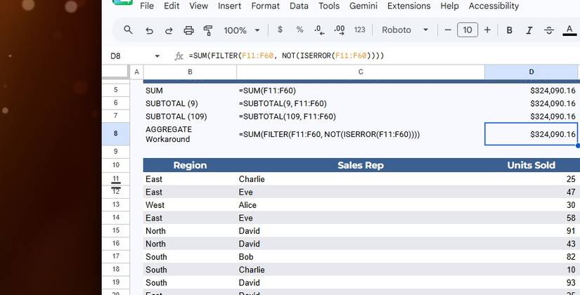 Making an aggregate like function in Google Sheets