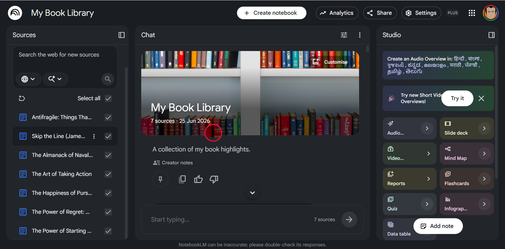 NotebookLM sources panel showing outdated Google Doc snapshots.