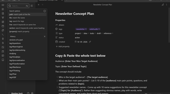 Obsidian's global full-text search panel opened with Ctrl+Shift+F.