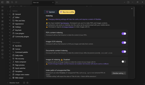Omnisearch community plugin settings screen in Obsidian.
