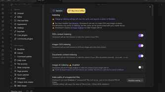 Omnisearch community plugin settings screen in Obsidian.