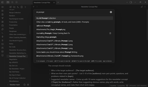 Typing keywords into Obsidian's Quick Switcher to find a note.