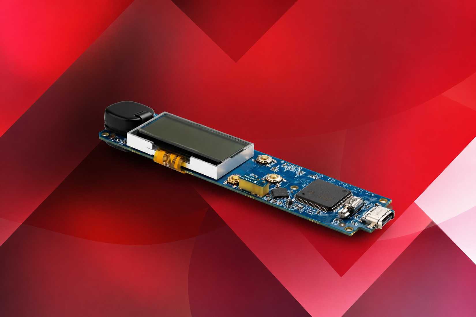 لوحة عداد Geiger USB C من Radiocode على خلفية حمراء