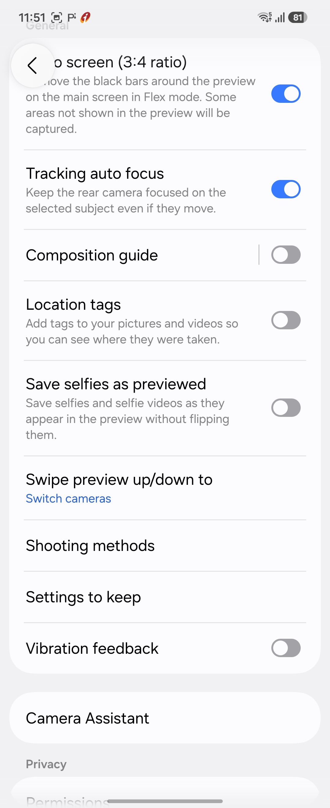 Samsung Camera App Settings General Options