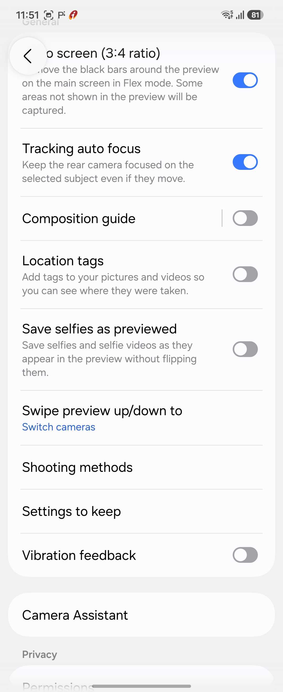 Samsung Camera App Settings General Options
