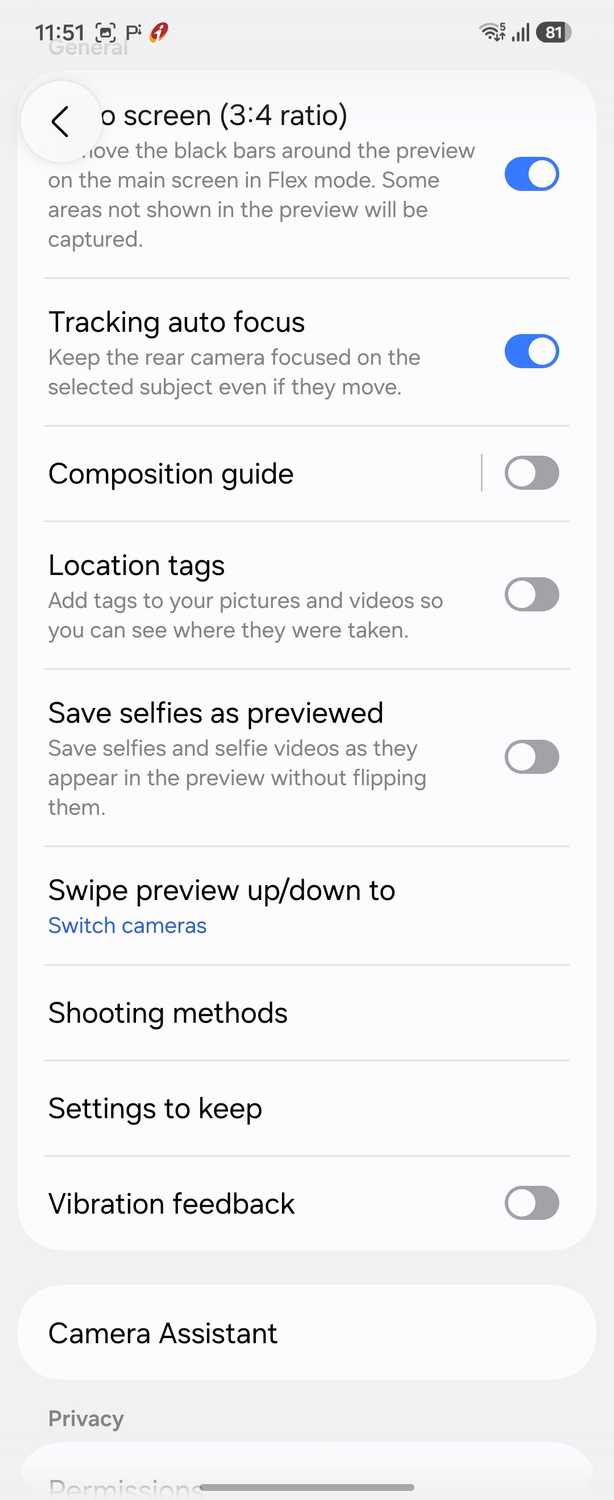 Samsung Camera App Settings General Options