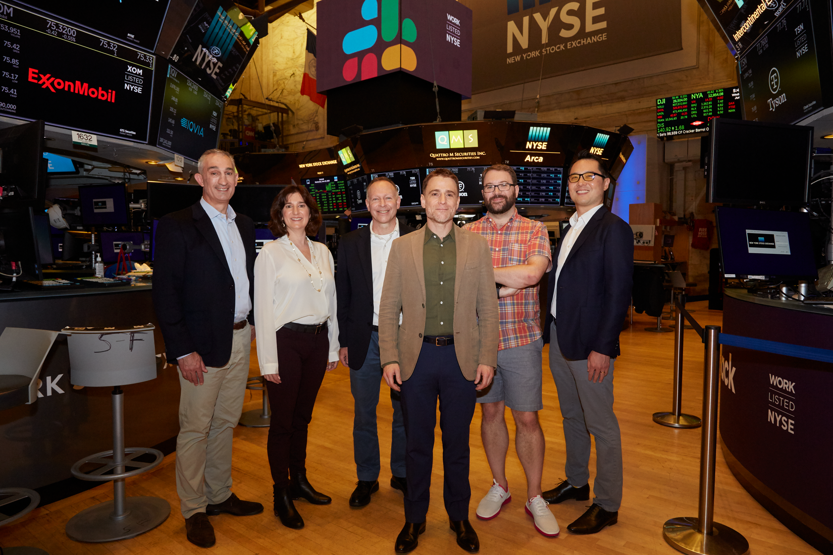 Slack executives in front of New York Stock Exchange